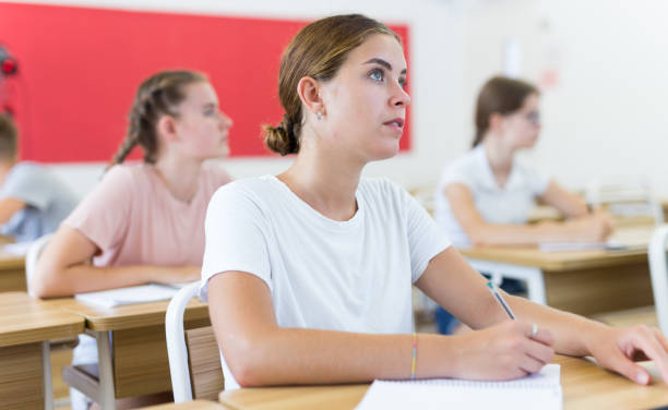 istock Teenager students sitting at desks 1333429759