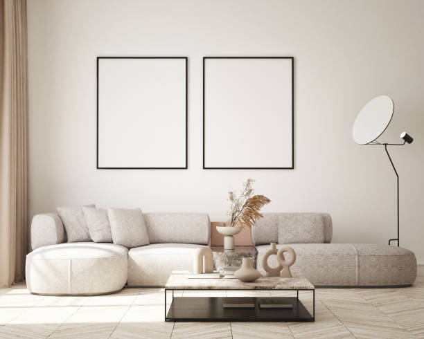 istock mock up poster frame in modern interior background, minimalistic style, 3D render 1333434731