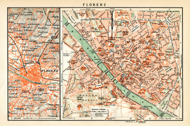 карта флоренции италия 1898 - florence italy illustrations stock illustrations