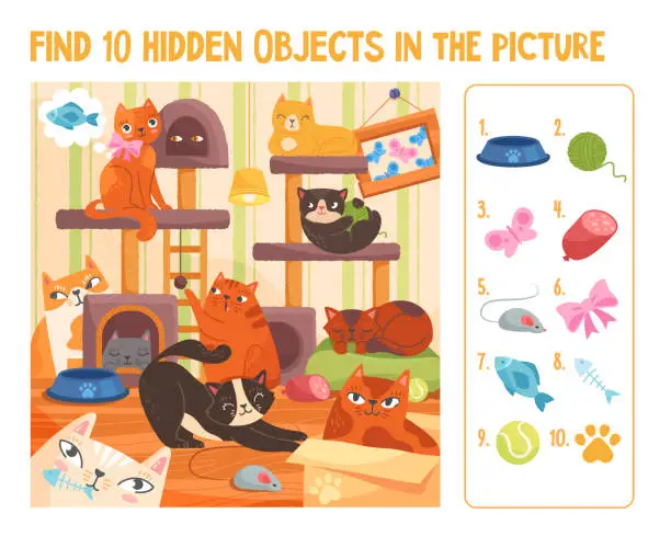 Vector illustration of Colorful papersheet game find 10 hidden objects in the picture