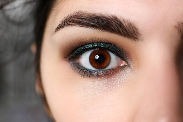 istock Attractive millennial female right dark brown eye 1333441708