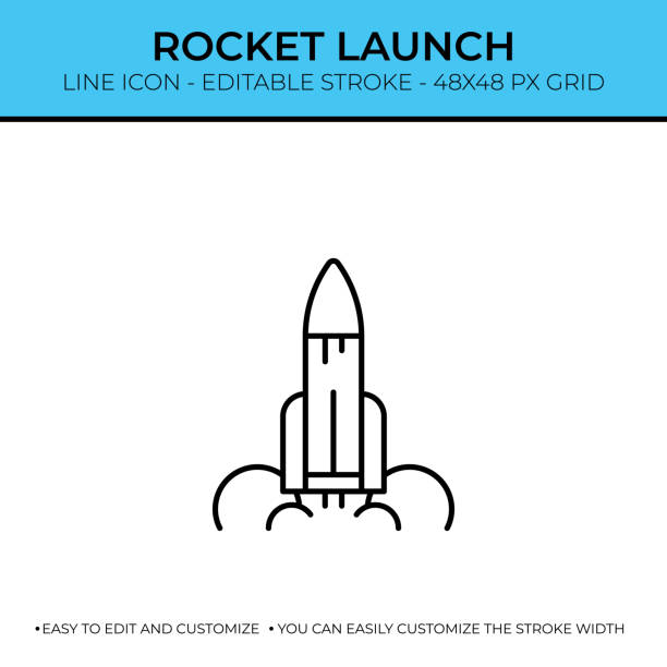 rocket launch single line icon - missile stock-grafiken, -clipart, -cartoons und -symbole