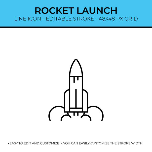 Rocket Launch Single Line Icon Rocket Launch Editable Stroke Single Vector Line Icon Missile stock illustrations