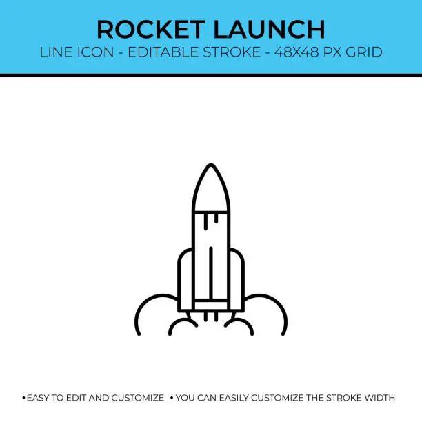 Vector illustration of Rocket Launch Single Line Icon