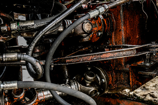 dirty diesel engine, close up view
