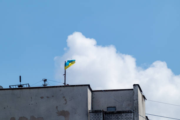 istock Ukrainian national flag fluttering on the roof 1333448487