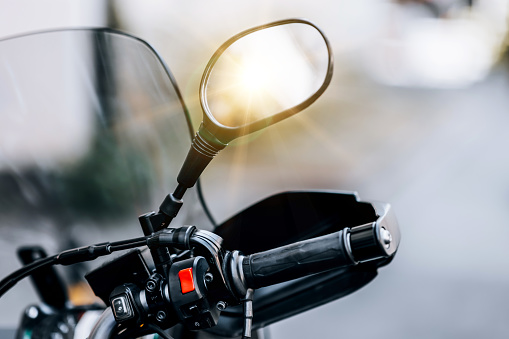 Mature couple relaxing and contemplating on a motorcycle road trip