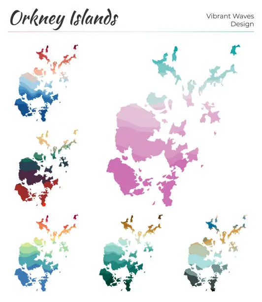 Vector illustration of Set of vector maps of Orkney Islands.