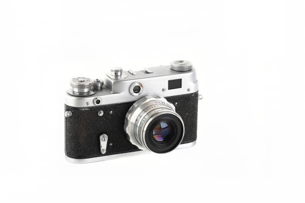 istock The old 35 mm film rangefinder camera on white background. 1333457129