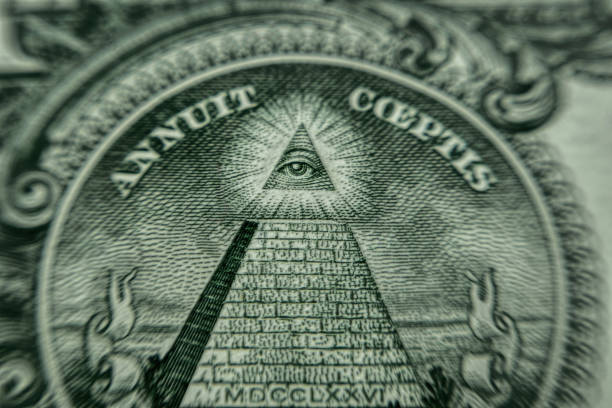 Eye and pyramid. Mysterious Masonic signs on American dollar bills mysterious Masonic symbols on American dollar bills. His pyramid and shining eye. Back of a one dollar bill american propaganda stock pictures, royalty-free photos & images