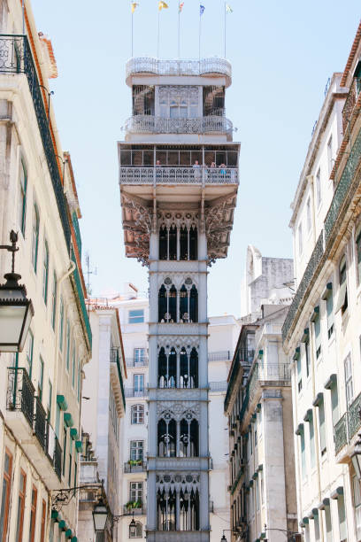 Santa Justa Elevator, Lisbon. Top attraction and a great viewpoint in Lisbon, Portugal Santa Justa Elevator, Lisbon. Top attraction and a great viewpoint in Lisbon, Portugal. Concept of tourism. santa justa lift portugal stock pictures, royalty-free photos & images