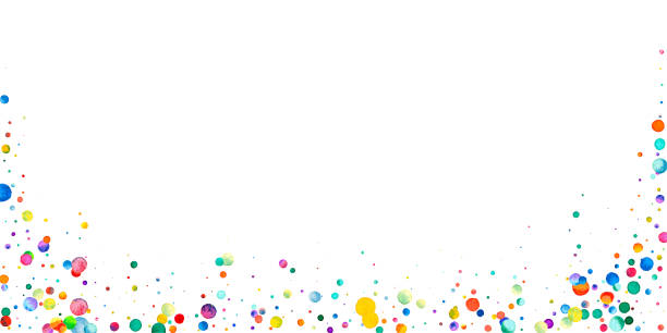 istock Watercolor confetti on white background. Alive rainbow colored dots. Happy celebration wide colorful bright card. Sublime hand painted confetti 1333462929