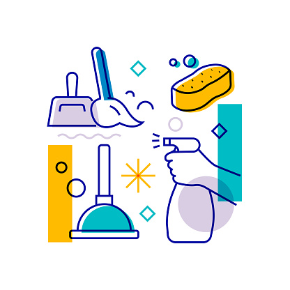 Cleaning Related Design Element. Pattern Design with Outline Icons. Colorful Vector Illustration