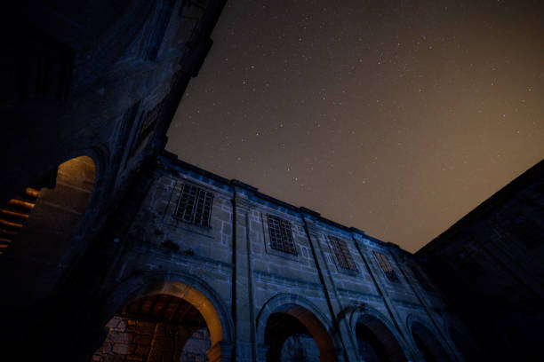 View of a monastery and stars at night. Concept of travel.