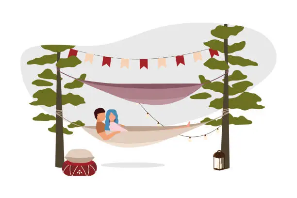 Vector illustration of Romantic weekend outdoor 2D vector isolated illustration