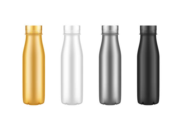 istock Set of yogurt plastic bottle mockups - gold, silver, black, white 1333470207
