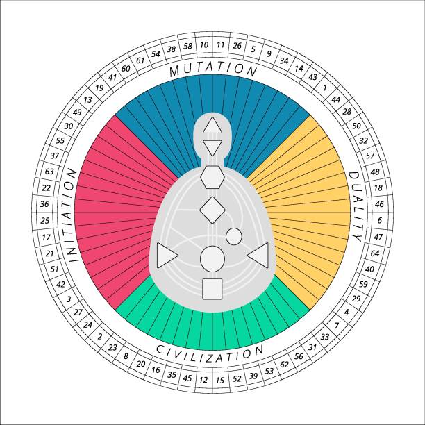 istock Mandala human design with bodygraph, quaters in color, gates numbers. For presentation, educational materials. Vector  illustration 1333470284
