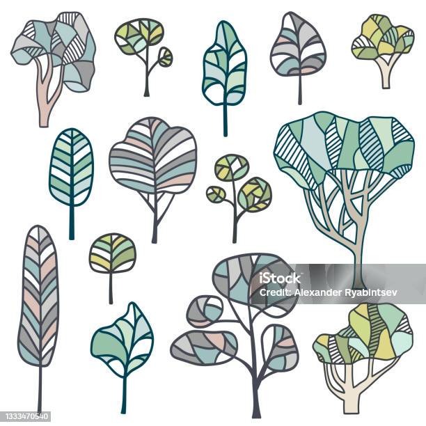 Abstract Tree Border Abstract Trees Set Stock Illustration - Download Image Now - Abstract ...