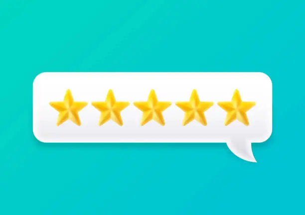 Vector illustration of Five Star Review Speech Bubble