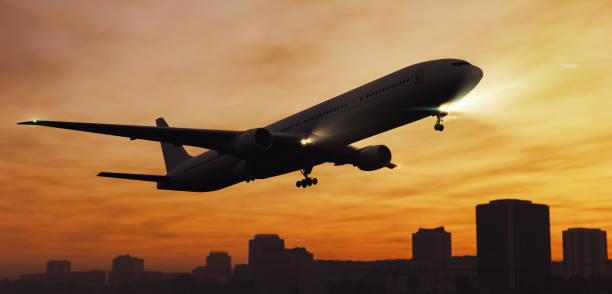 istock Passenger Airplane Landing At Sunset 1333476518