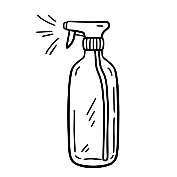 Cleaning spray bottle isolated on white background Cleaning spray bottle isolated on white background. Disinfectant for surfaces. Vector hand-drawn illustration in doodle style. Suitable for your projects, decorations, logo, various designs. cleaning drawings stock illustrations