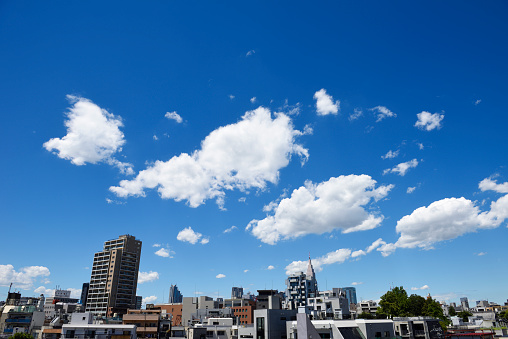 Blue sky of Tokyo in midsummer with copy space.