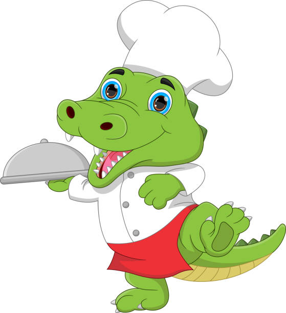 istock cartoon chef crocodile carrying food tray 1333491771