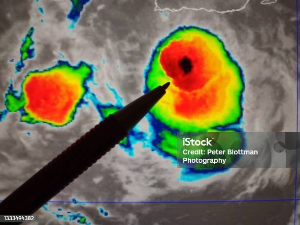 Tropical Storm Fred Forms South Of Puerto Rico Stock Photo - Download Image Now - Meteorology, Weather, Satellite View