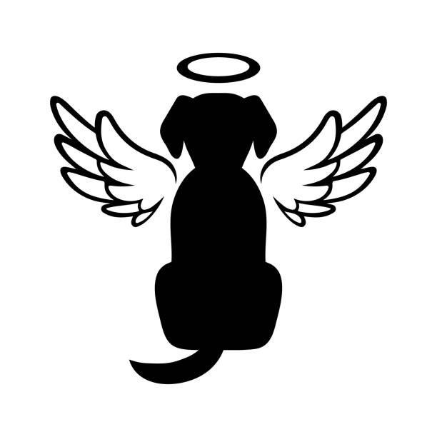 vector dog memorial graphic dog angel illustration - morbid angel stock illustrations
