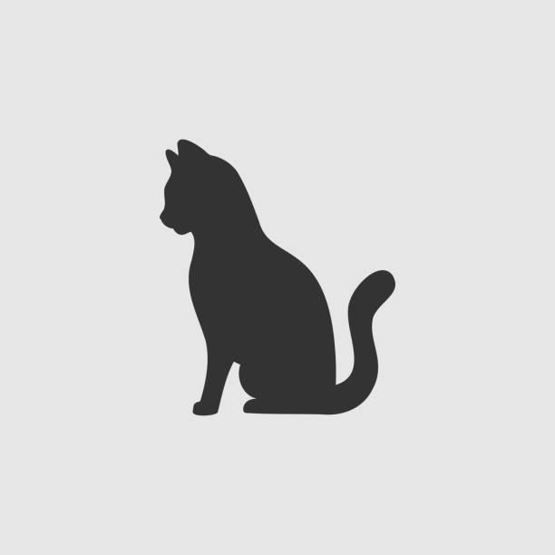 ilustrações, clipart, desenhos animados e ícones de ícone de gato isolado simples vetorial - silhouette animal black domestic cat