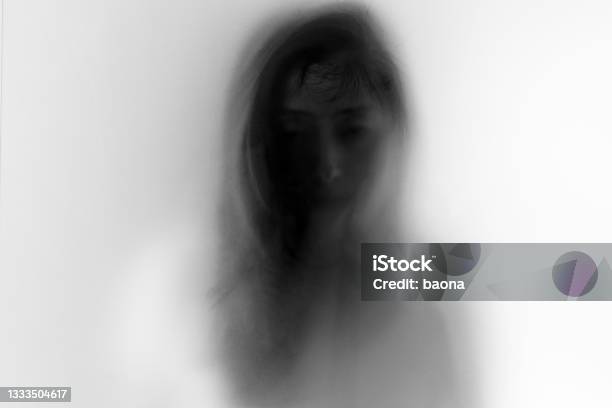 Woman Face Behind Frosted Glass Stock Photo - Download Image Now - Women, One Woman Only, In Silhouette