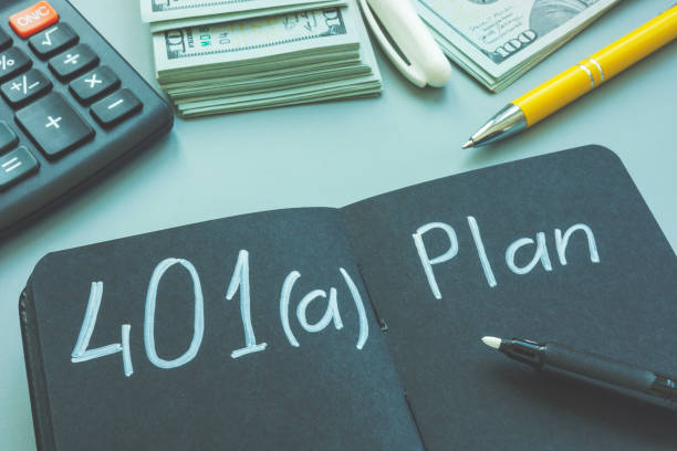 istock 401a plan for retirement on the black pages. 1333509227