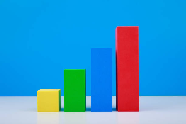 istock Business graph diagram with multicolored bars with rise dynamic against blue background 1333509345