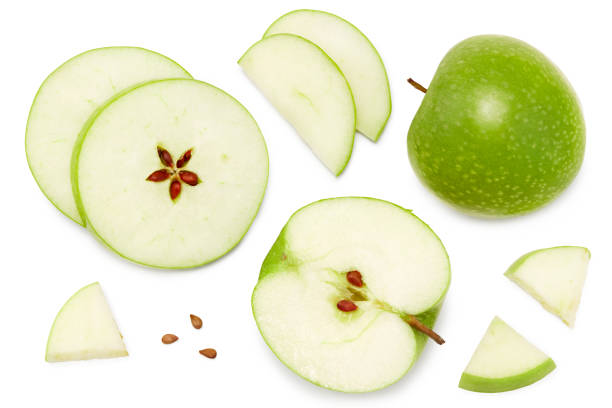 istock green apple with slices isolated on a white background. top view. clipping path 1333510164