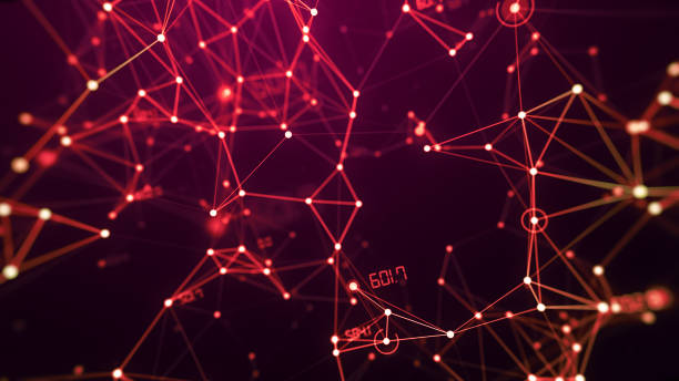 istock Network connection digital technology background with dots, lines and number, red theme 1333511214