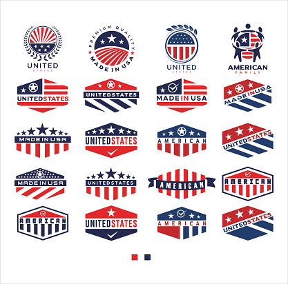 Big Set Of United States Design Vector Stock. Made in usa american flag. USA Icon