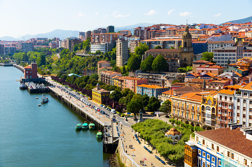 View of Portugalete from Vizcaya Bridge bridge in Spain, crossing the  River