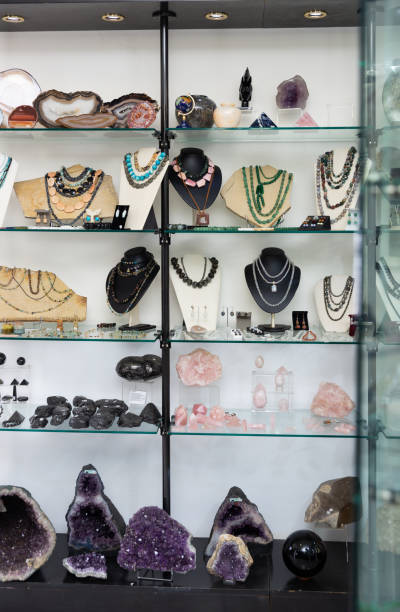 istock Showcase with natural stone jewelry 1333515696