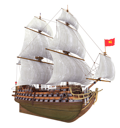 Computer generated 3D illustration with a French warship of the 18th century isolated on white background