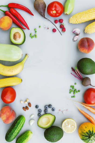 istock Flat lay with different food, organic vegetables, bio fruits, berries, nuts 1333515841