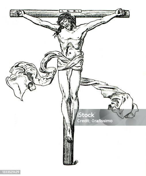 Crucifixion Of Jesus Drawing 1898 Stock Illustration - Download Image ...