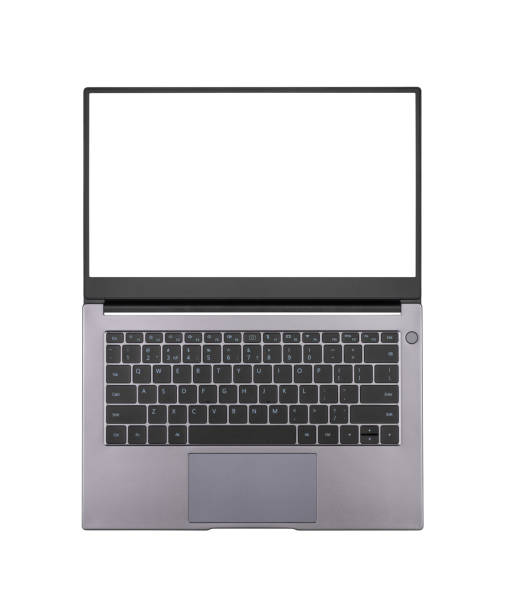 istock white mock up onopened  laptop screen isolated on white background close up top view 1333521442