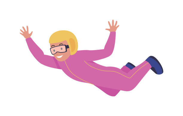 ilustrações de stock, clip art, desenhos animados e ícones de excited skydiver semi flat color vector character - parachute parachuting skydiving silhouette