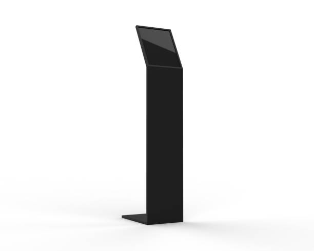 istock Acrylic information show electronic display floor stand for branding, 3d illustration 1333524522