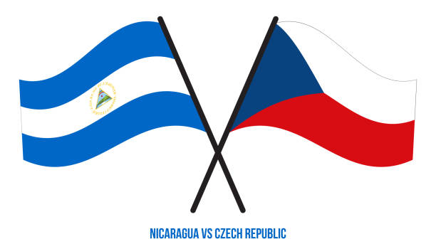 Nicaragua and Czech Republic Flags Crossed And Waving Flat Style. Official Proportion. Nicaragua and Czech Republic Flags Crossed And Waving Flat Style. Official Proportion. Correct Colors. flag of nicaragua stock illustrations