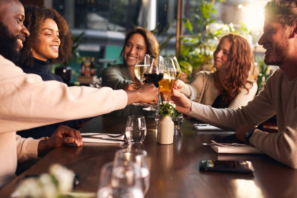 istock Friends toasting with wine in bar 1333525765