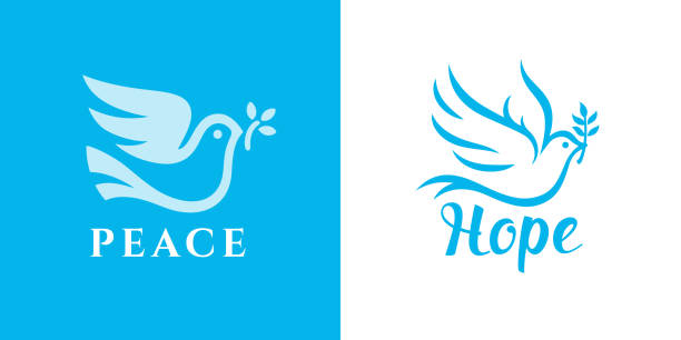 ilustrações de stock, clip art, desenhos animados e ícones de hope and peace dove icons set - freedom praying spirituality silhouette