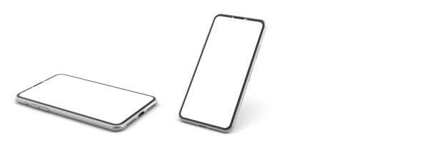 istock 3D rendering of mockups Smartphone white screen on white floor, Mobile phone mockup tilted to the ground. Smartphone white screen can be used for commercial advertising, Isolated on white background. 1333532922