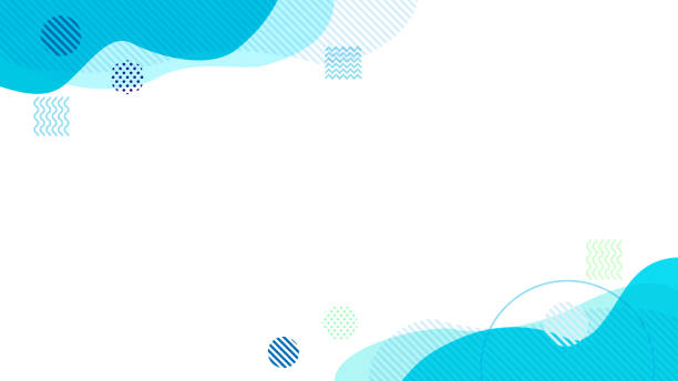 青い抽象的な幾何学的曲線の上と下のフレームの背景 - ポップアート点のイラスト素材／クリップアート素材／マンガ素材／アイコン素材