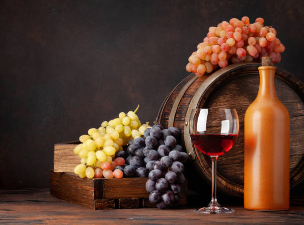 istock Wine bottle, grapes, glass of wine 1333539291